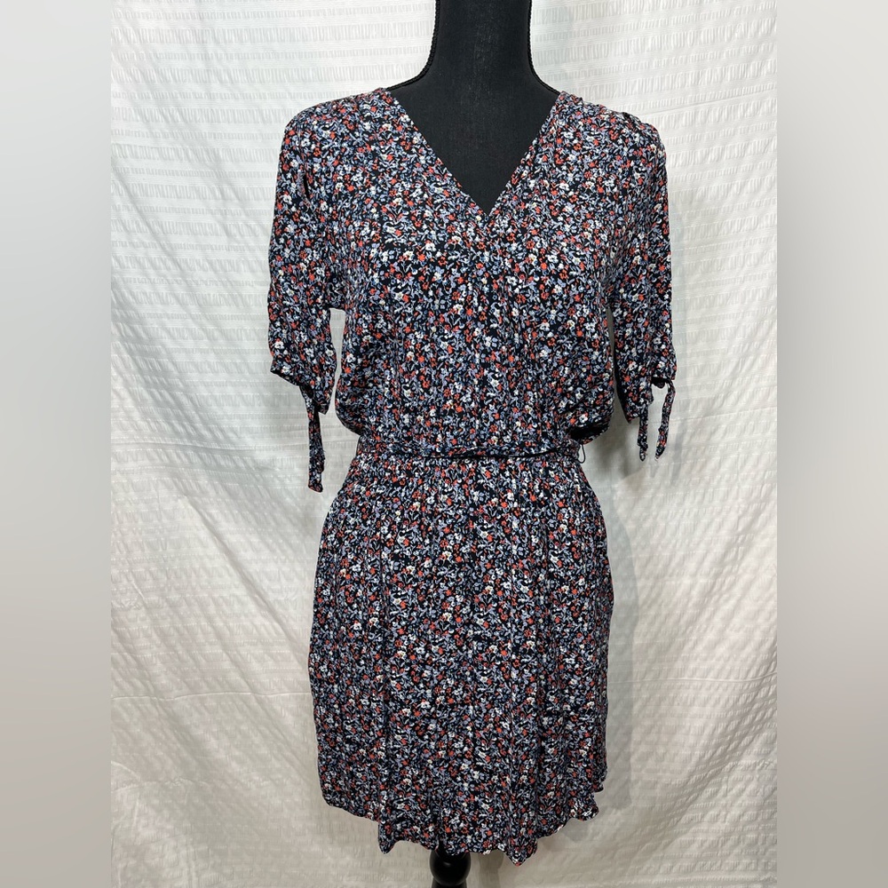 Gap Women’s Navy Blue Floral V-Neck Wrap Mini Dress Size Medium